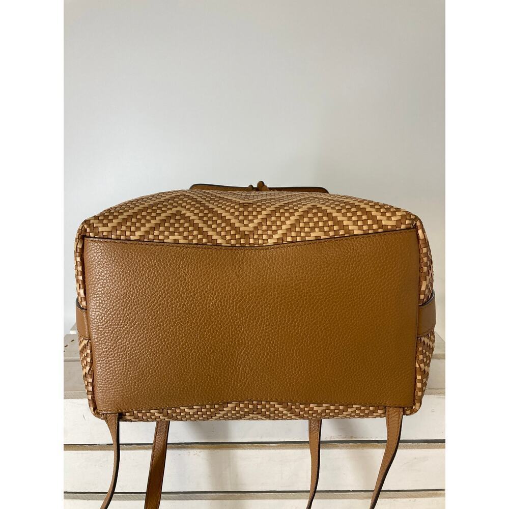 MICHAEL KORS WOVEN LEATHER BASKET WEAVE BROWN, TAN BACKPACK - Picture 7 of 15